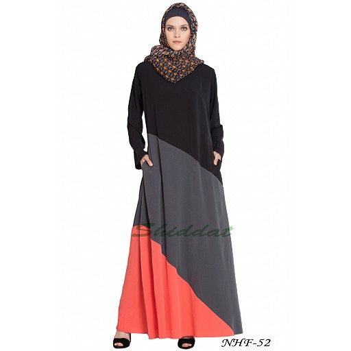 Asymmetrical panels abaya- Tricolor